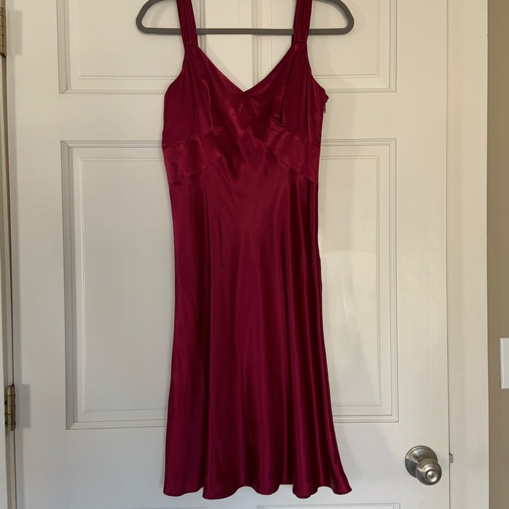 Satin burgundy/maroon dress; Ann Taylor Loft